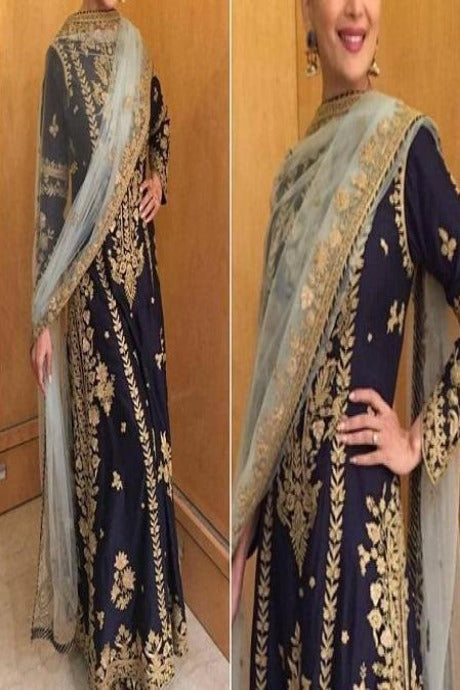 Navy Blue Color Designer Embroidery Work Plazo And Top Sets