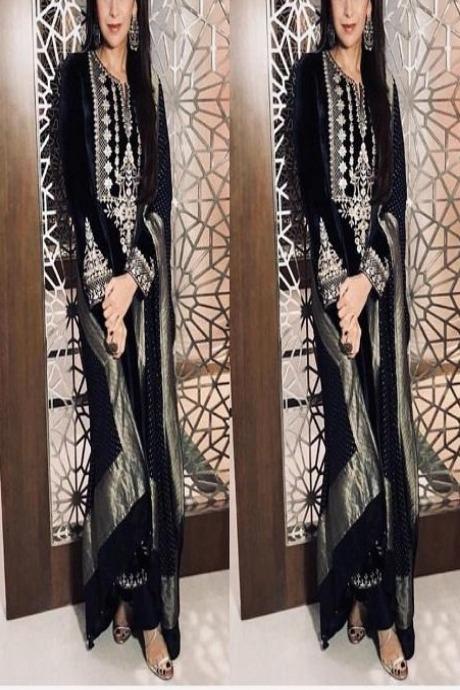 Black Color Velvet Designer Work Salwar Suits