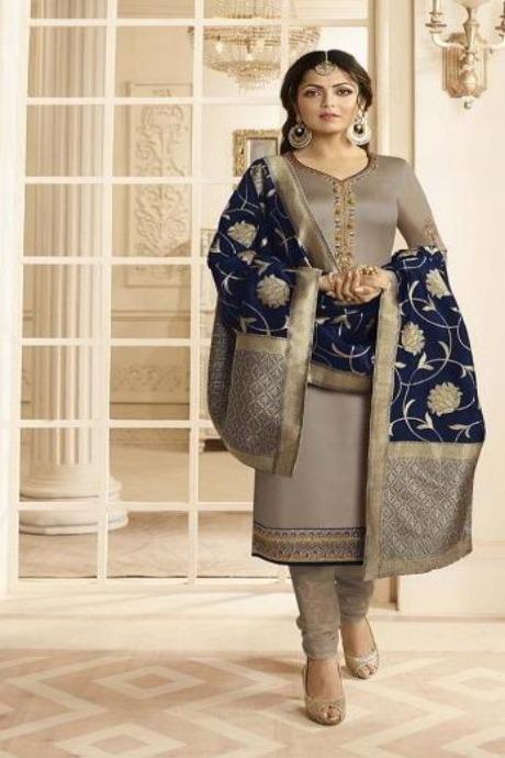 Golden Color Occasional Wear Embroidery Work Salwar Suits