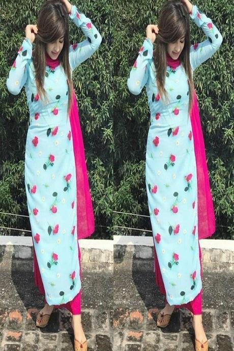 Digital Printed Pure Georgette Silk Regular Wear Salwar Kameez