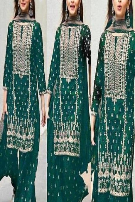 Dark green Color Designer Embroidery Work Salwar Suits Designs