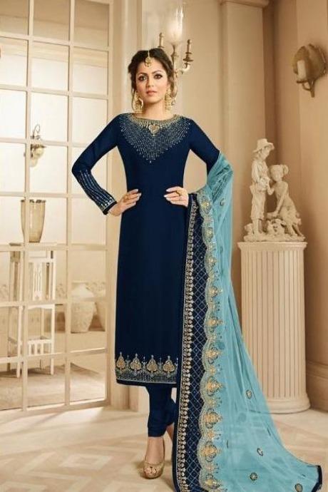 Blue Color Festival Wear Pure Georgette Silk Prachi Desai Salwar Kameez