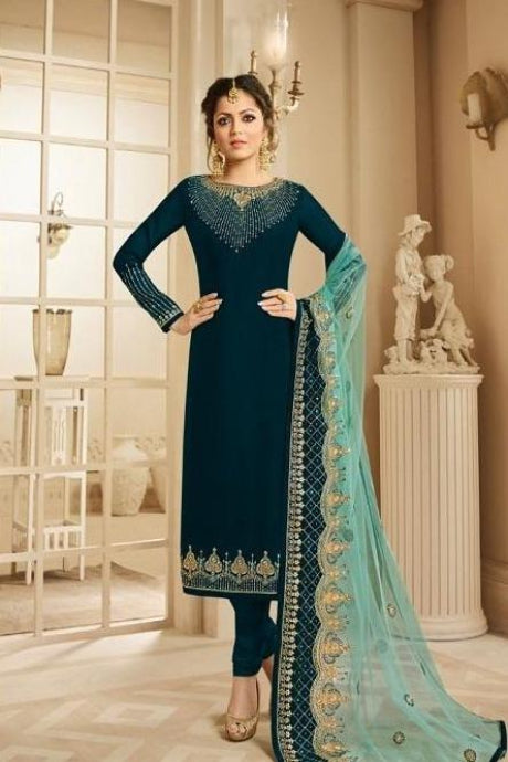 Bottle Green Color Pure Georgette Silk Salwar Kameez Green