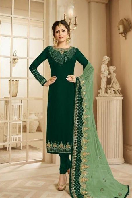 Green Color Designer Embroidery Work Pakistani Salwar Suits