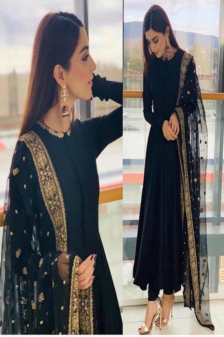 Black Color Festival Wear Pure Hand Work Anarkali Salwar Suits For Ladies
