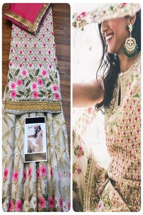 Cream Color Heavy Hand Work Pure Georgette Silk Salwar Suits Design