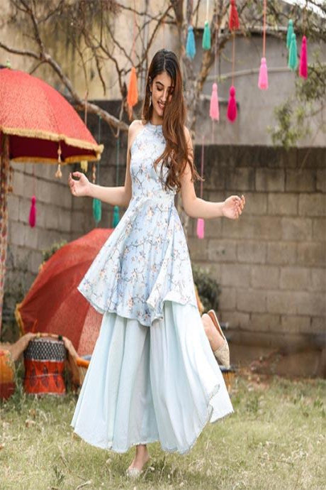 Sky Blue Color Pure Cotton Silk Latest Designer Salwar Suits Designs