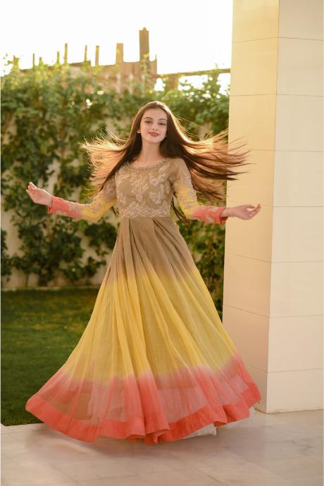 Multi Color Designer Embroidery Work Gown Dress