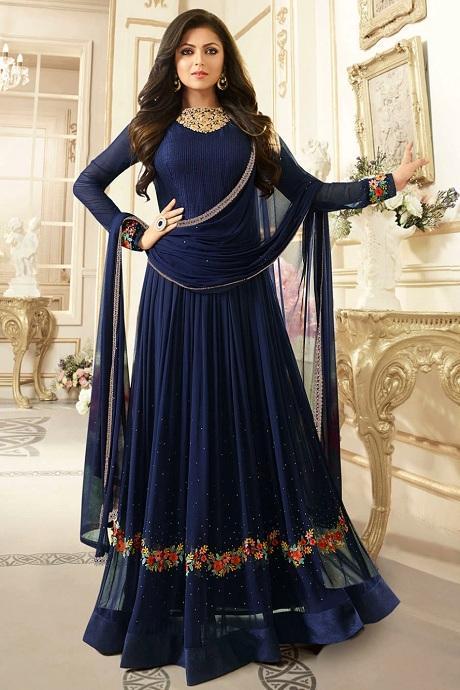 Fancy Dark Blue Heavy Work Color Stylish Gown Designs