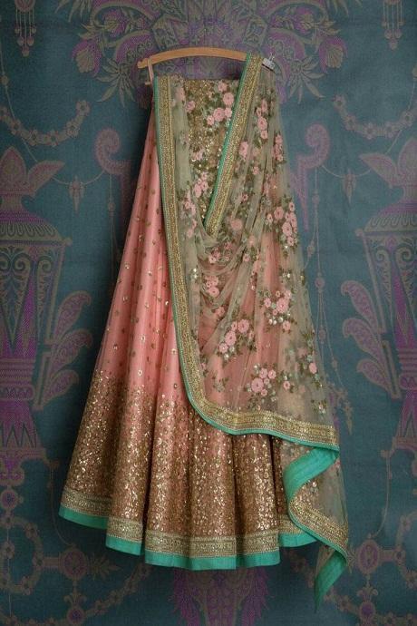 pink color Latest Designer Orange Jardoshi Work Lehenga choli For Girls