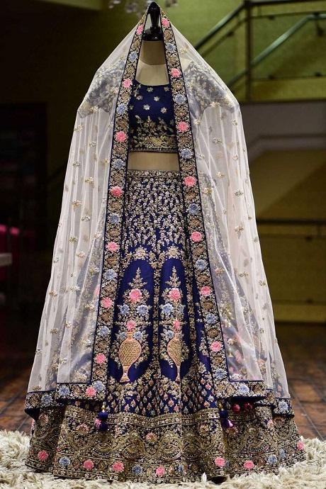 Appealing Designer Dark Blue color Embroidery Work Lehenga Choli Designs