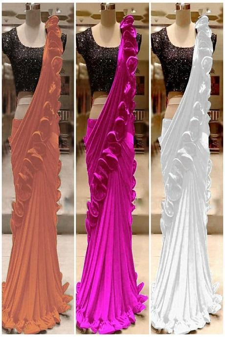 Stylish Multi Color Heavy Ruffle Saree BD445