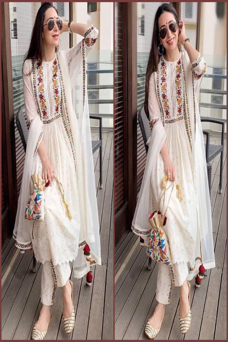 White Color Silk Embroidery Hand Work Latest Designer Salwar Suits