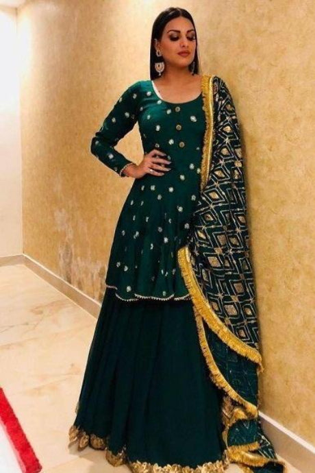 Attractive Green Color Heavy Embroidery Work Salwar Kameez