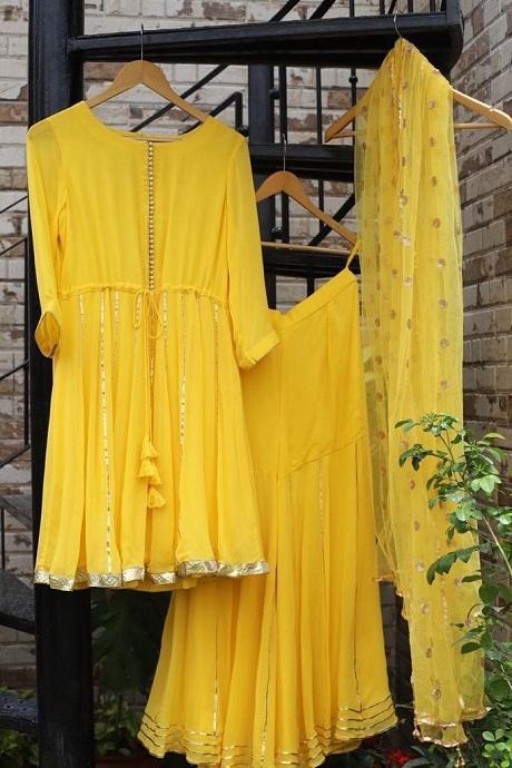 Antic Yellow Color Designer Attractive Latest Kurtis N Plzoo