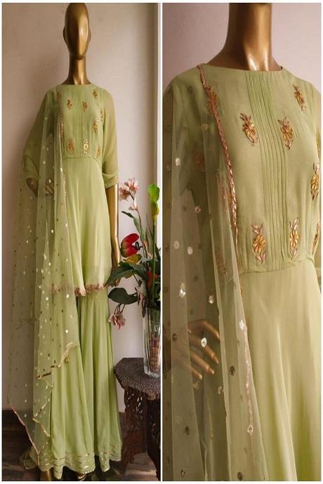 Amazing C Green Color Heavy Work Kurti N Plazoo