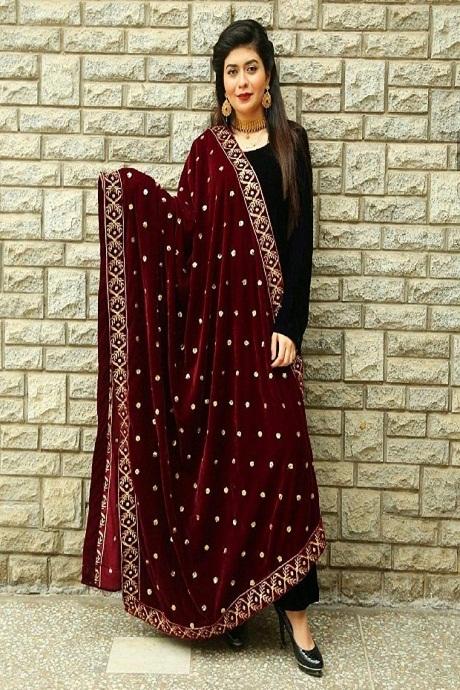 Designer Embroidery Work Velvet Salwar Suits black color For Women
