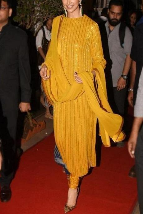 Yellow Color Heavy Seance Embroidery Work Deepika Wear Salwar Dress