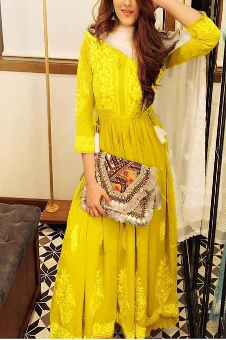 Yellow Color Chicken Work Kurti N Plazo