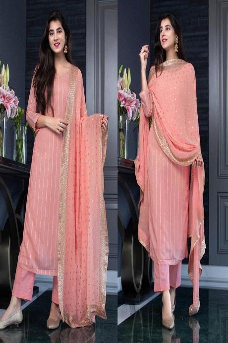 Admirable Peach Color Designer Online Salwar Designs