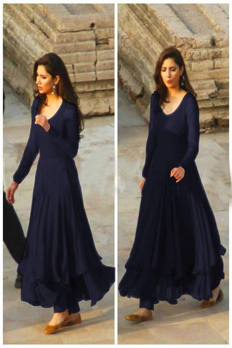 Navy Blue Color Anarkali Designer Embroidery Work Dress Piece