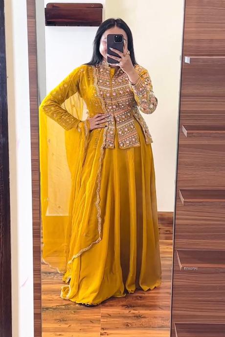 Admiring Dark Heavy Work Designer Gown Designs