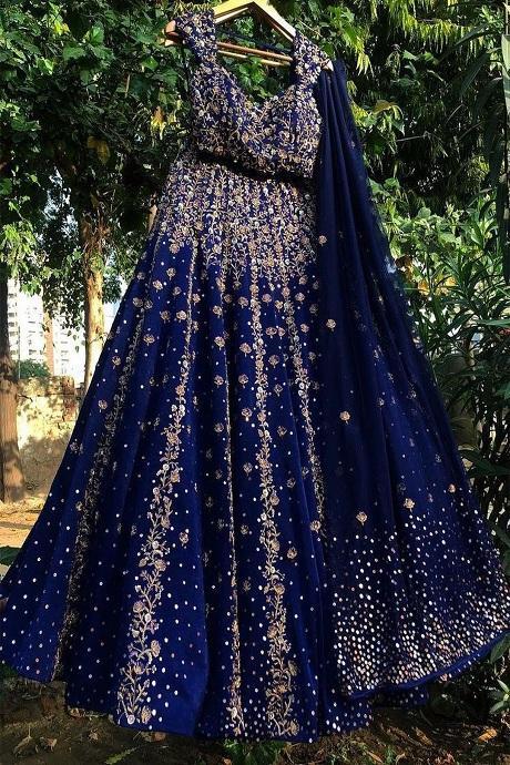 Trendy Attractive Blue Color Georgette Lehenga Choli