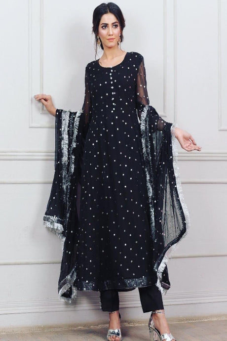 Pure Designer Attractive Black Color Gown in Low Rate