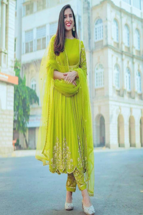 Parrot Green Color Salwar Heavy Weaving Salwar Suit