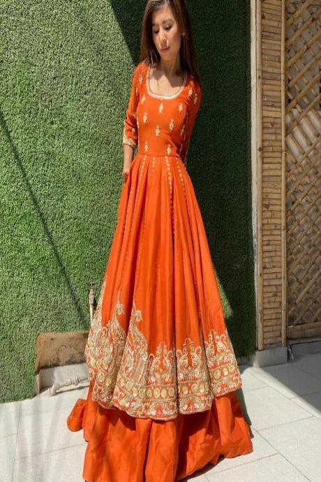 Mint Color Stylish Cotton Heavy Designer Gown