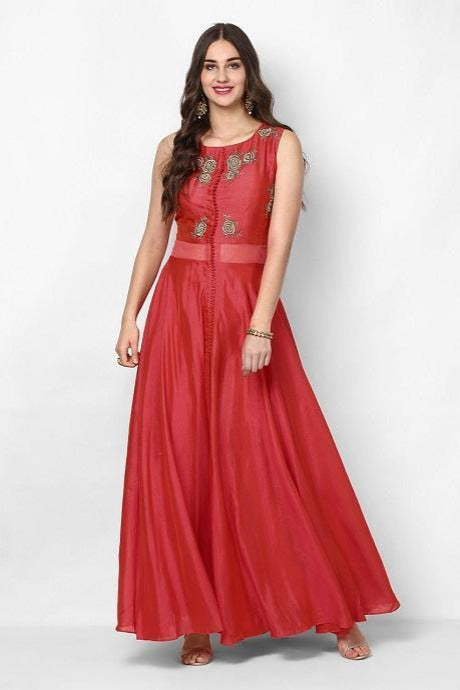 Red Color Embroidery Hand Work Latest Silk Designer Gown