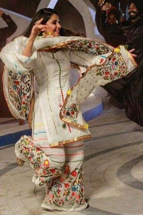 White Color Silk Embroidery Hand Work Designer Salwar Ladies