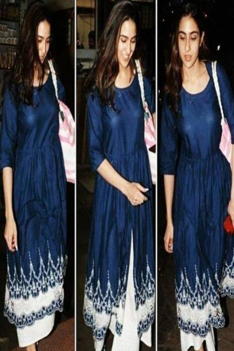Pure Cotton Silk Embroidery blue color Salwar Suits Bollywood