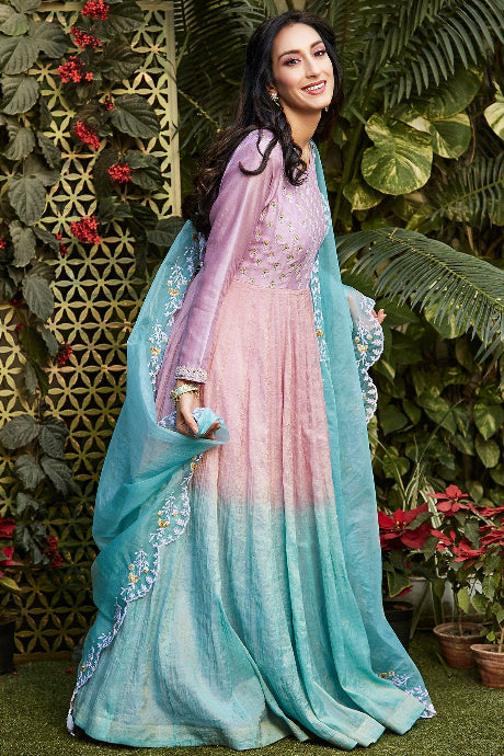Mirror Work Designer Anarkali Silk Embroidery Work Gown for women