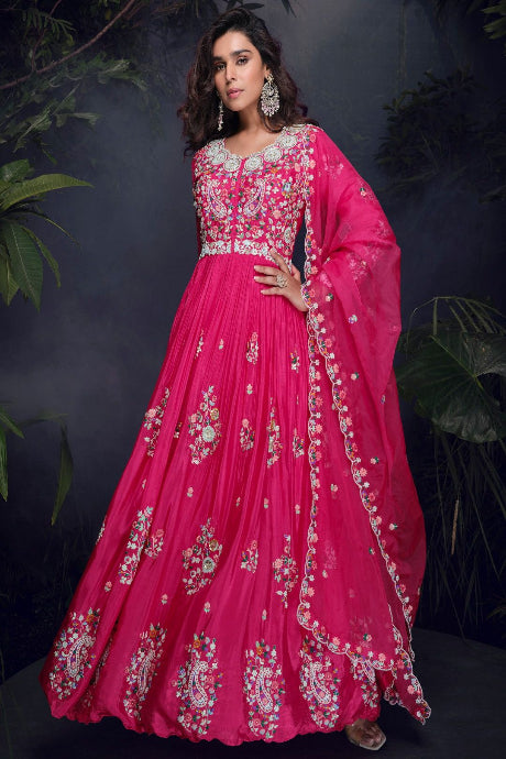 Attractive Mirror Embroidery Work Gown For Girls
