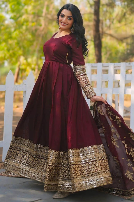 Mirror Work Designer Embroidery Work Gown Online for girls