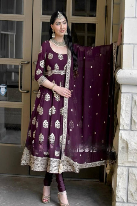 Heavy Mirror Embroidery Work Gown For Women