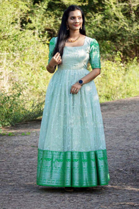 Heavy Embroidery Semi Stitched Silk multi color gown For Girls