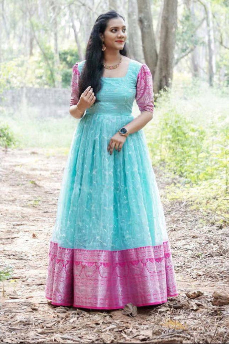 multi color Georgette Sequence Green Embroidery gown for girls