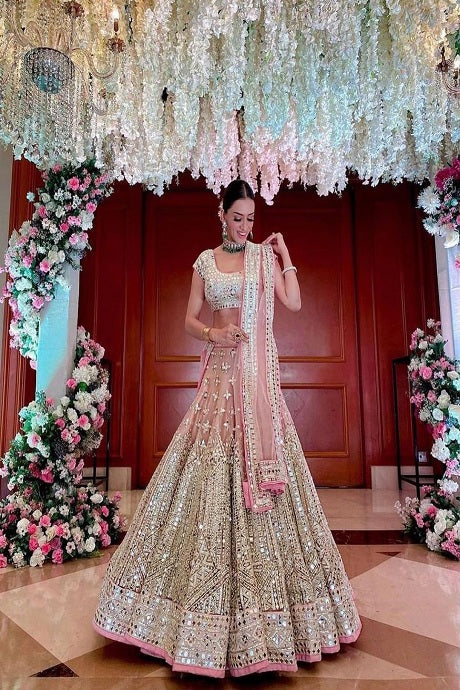 Art Silk Designer Multi color Beautiful Lehenga Blouse Design for bride