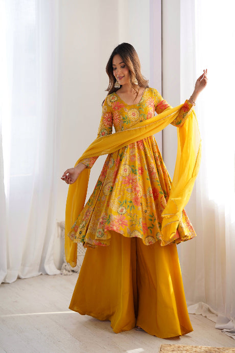 Admirable Round Flair Embroidery Work Party Wear Gown for women