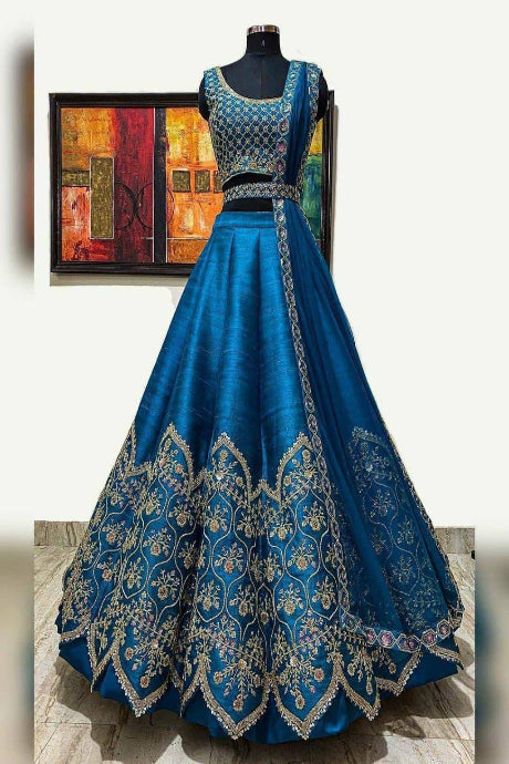 Designer blue Color Organza Lehenga Choli Collection for girls