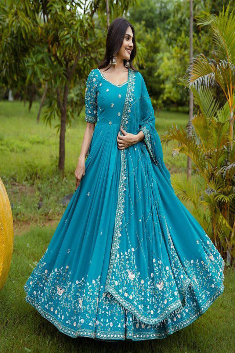sky blue Color Indian Designer Bridal Wear gown