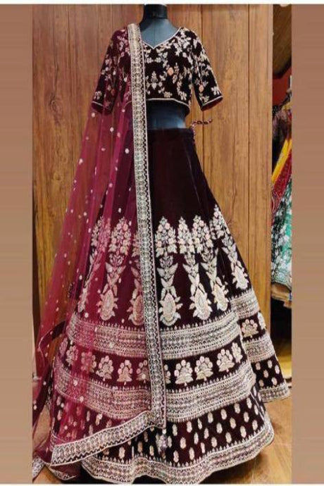 maroon Color Designer Jardoshi Work Art Silk Lehenga Choli for girls