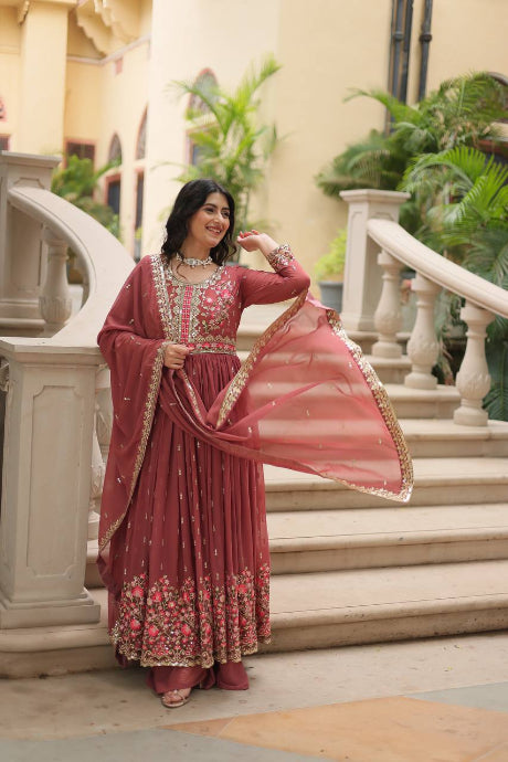 Admirable Round Flair Party Wear Silk Gown for women