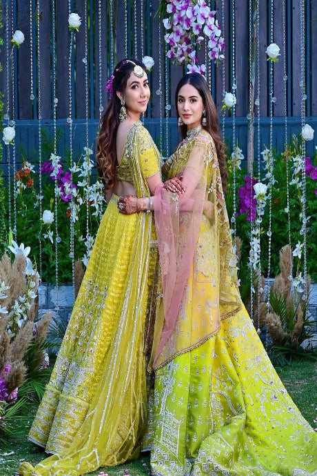 yellow color Designer Party Wear Velvet Jardoshi Embroidery Work Lehenga choli for bride
