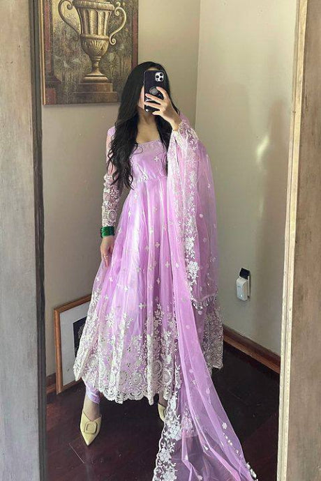 light pink color Fashion Designer Pure Silk gown for girls