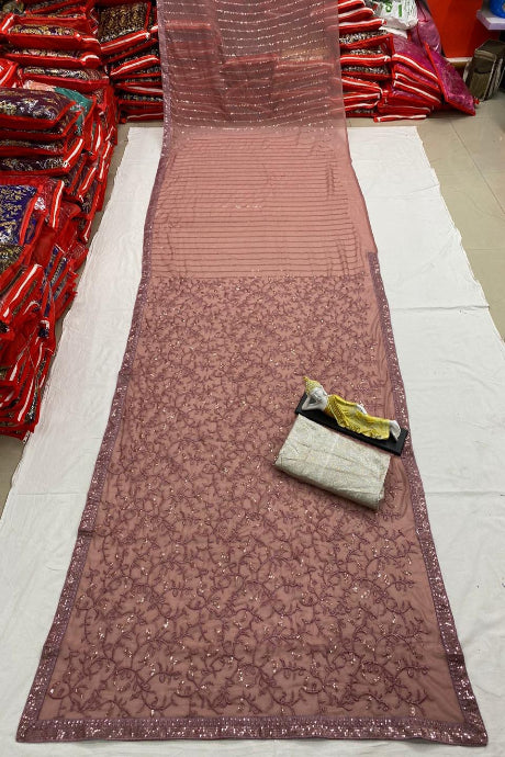 embroidered Party Wear mauve color Lowest Rate Online for women
