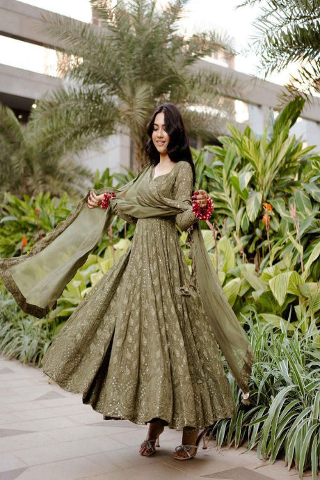 Stylish Soft Heavy Silk color Anarkali Flared Gown for ladies