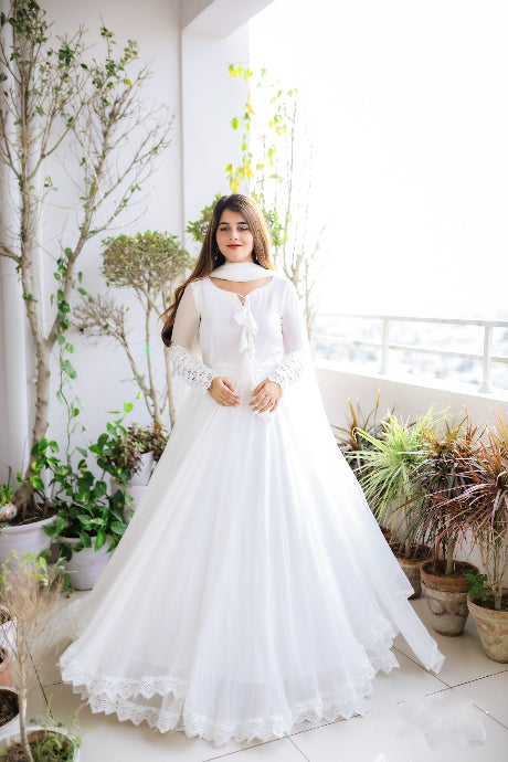 Stylish Soft Silk Anarkali Flared Fancy Gown for girls